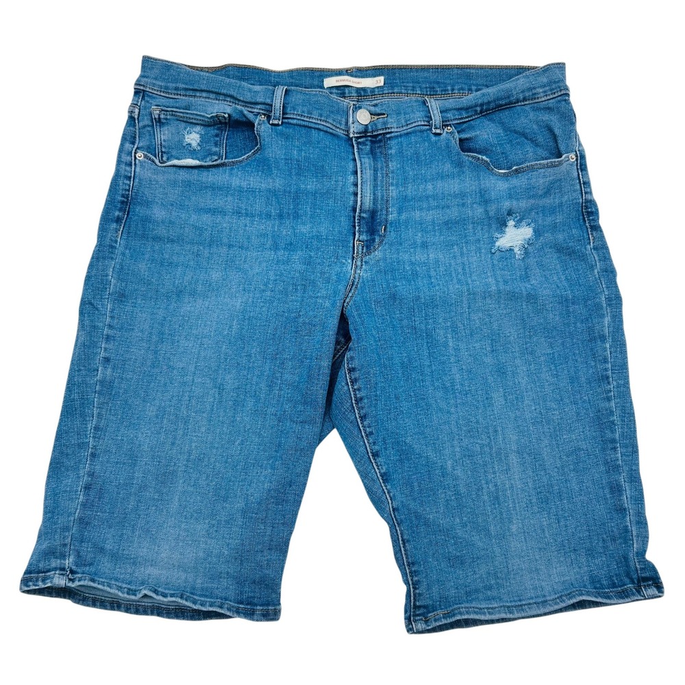 Levi's Womens Denim Blue Jean Shorts Classic Bermuda Stretch Size‎ 33 Distressed